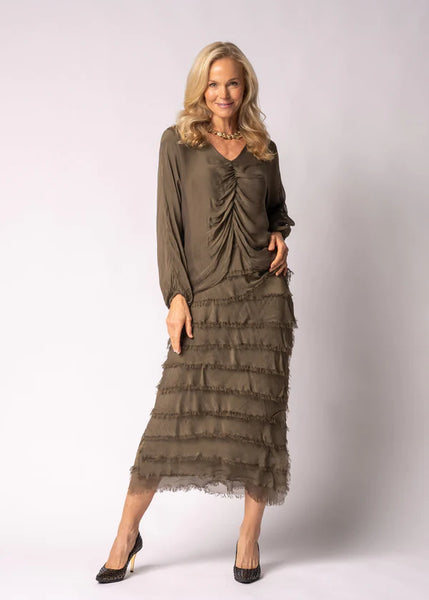 Imagine - Moss Green Odette Dress Silk Ruffle Layers 10IM7514