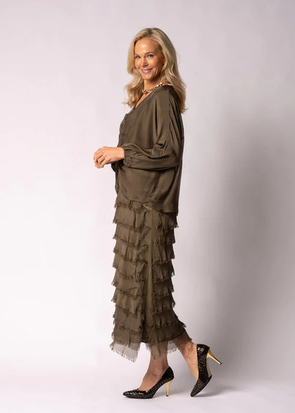 Imagine - Moss Green Odette Dress Silk Ruffle Layers 10IM7514