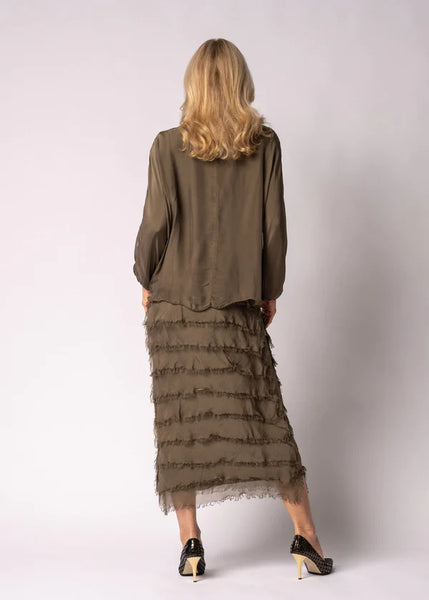 Imagine - Moss Green Odette Dress Silk Ruffle Layers 10IM7514