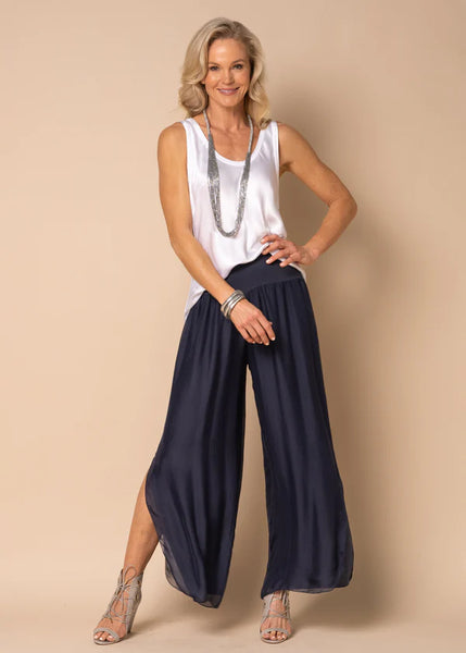 Imagine - Navy Silk Gia Pant with Split 10IM2184