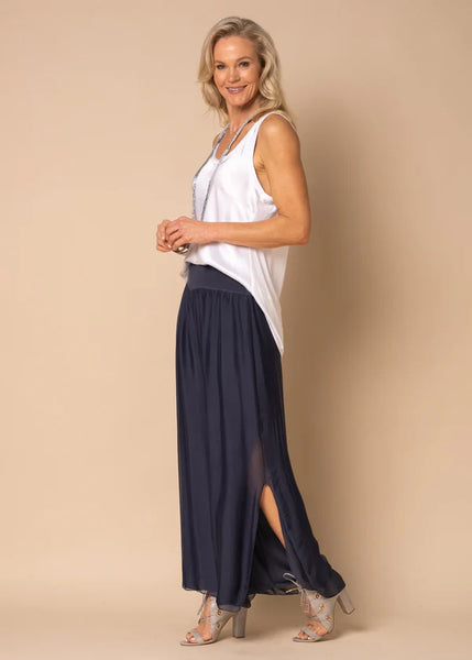 Imagine - Navy Silk Gia Pant with Split 10IM2184
