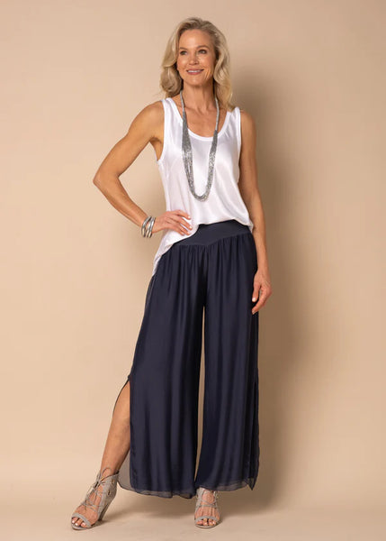 Imagine - Navy Silk Gia Pant with Split 10IM2184