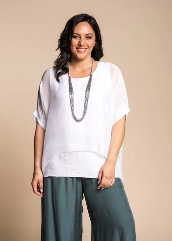 Imagine - White Mimi Top Silk w Sequins 10IM2161W