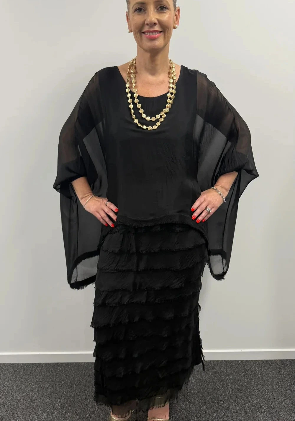 Imagine - Black Onyx Netty Dress Silk Ruffle Layers 10IM38621