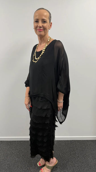 Imagine - Black Onyx Netty Dress Silk Ruffle Layers 10IM38621
