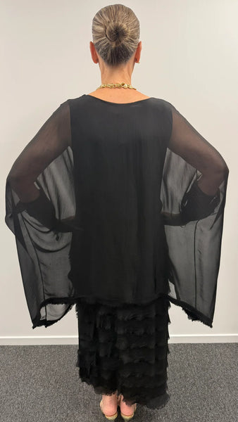 Imagine - Black Onyx Netty Dress Silk Ruffle Layers 10IM38621