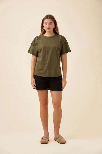 Isle of Mine - Eva Crochet Tshirt - Khaki