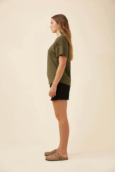 Isle of Mine - Eva Crochet Tshirt - Khaki