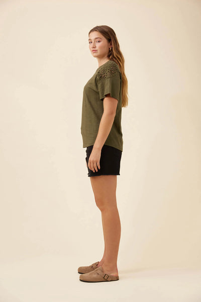 Isle of Mine - Eva Crochet Tshirt - Khaki