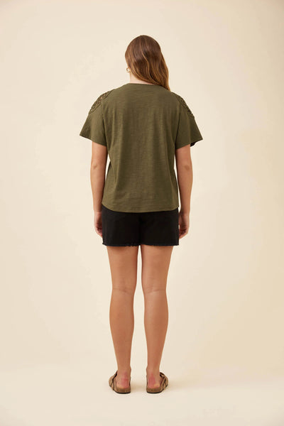 Isle of Mine - Eva Crochet Tshirt - Khaki