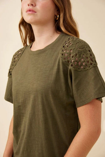 Isle of Mine - Eva Crochet Tshirt - Khaki