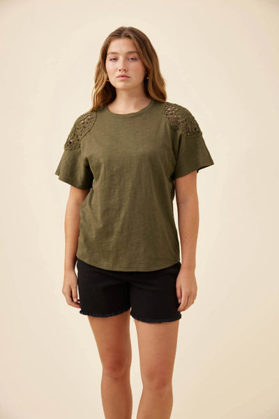 Isle of Mine - Eva Crochet Tshirt - Khaki