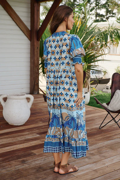 Jaase - Sapphire Sands Print Kora Midi Dress