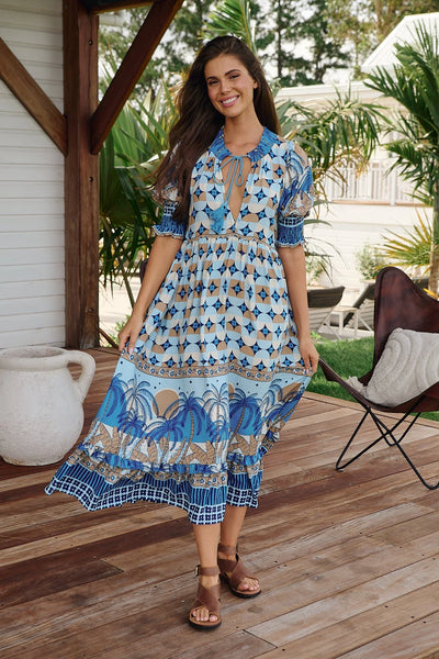 Jaase - Sapphire Sands Print Kora Midi Dress