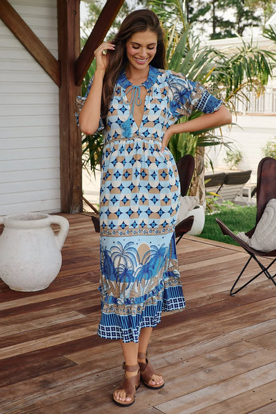 Jaase - Sapphire Sands Print Kora Midi Dress