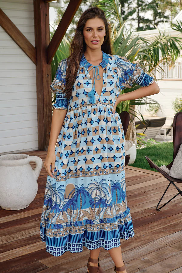 Jaase - Sapphire Sands Print Kora Midi Dress