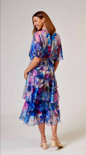 La Strada - Blue Pink Floral Cross Over Dress LAD24-8901-146