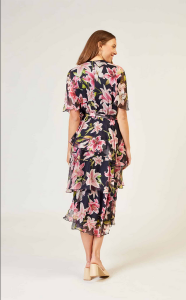 La Strada - Navy Pink Lily Cross Over Dress LAD24-8901-153