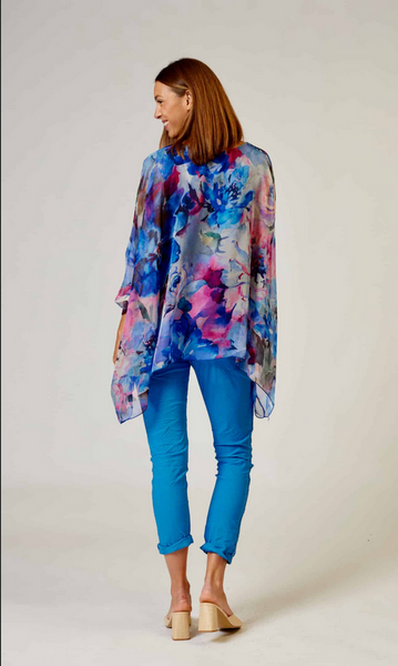 La Strada - Blue Pink Floral Kaftan Top LAT24-8711-146