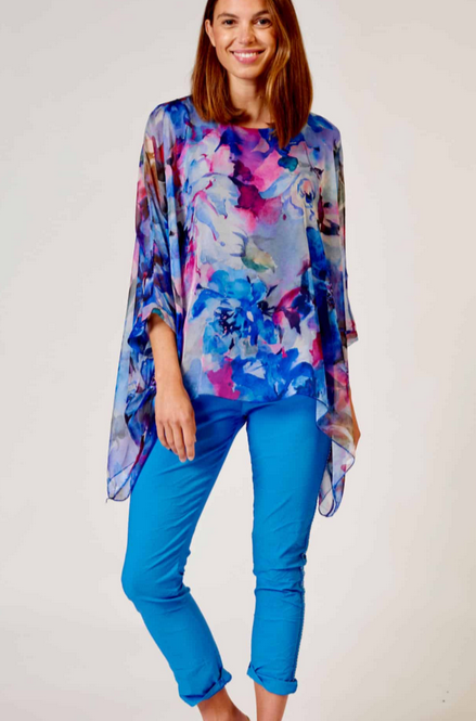 La Strada - Blue Pink Floral Kaftan Top LAT24-8711-146