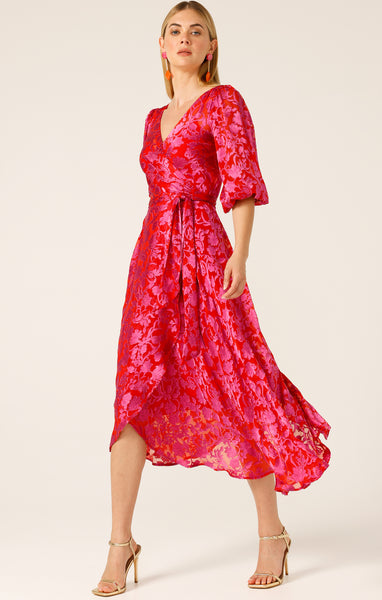 Sacha Drake - Lily Fire Wrap Dress - Pink Red Floral