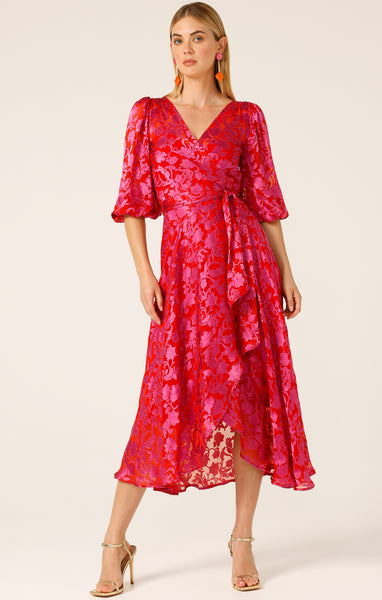 Sacha Drake - Lily Fire Wrap Dress - Pink Red Floral