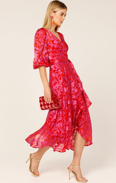 Sacha Drake - Lily Fire Wrap Dress - Pink Red Floral