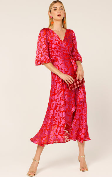Sacha Drake - Lily Fire Wrap Dress - Pink Red Floral