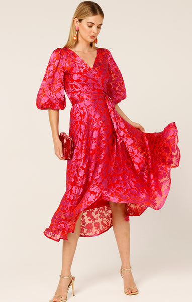 Sacha Drake - Lily Fire Wrap Dress - Pink Red Floral