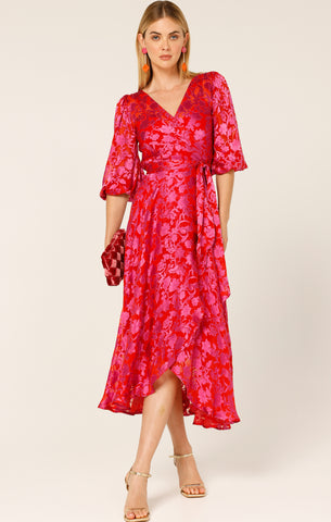 Sacha Drake - Lily Fire Wrap Dress - Pink Red Floral