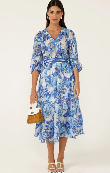 Sacha Drake - Mykonos Midi Dress - Blue Silver Batik