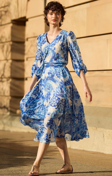 Sacha Drake - Mykonos Midi Dress - Blue Silver Batik