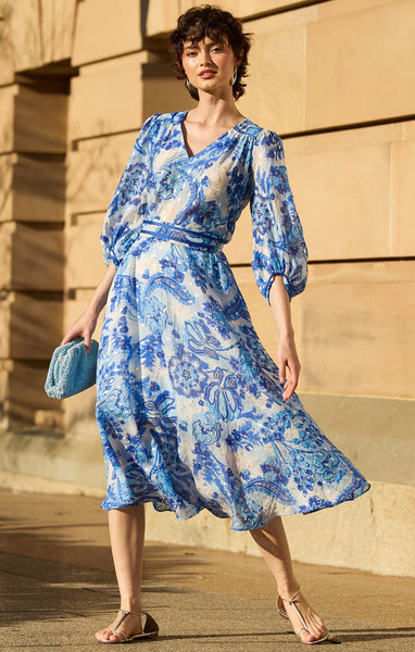 Sacha Drake - Mykonos Midi Dress - Blue Silver Batik