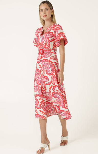 Sacha Drake - Raffaela Midi Dress - Pink Red Cream