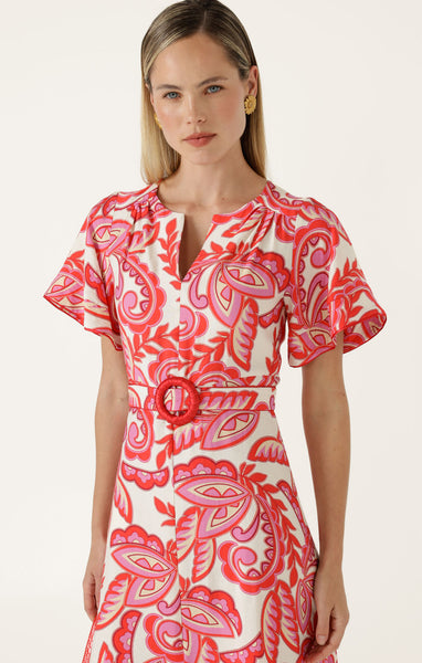Sacha Drake - Raffaela Midi Dress - Pink Red Cream