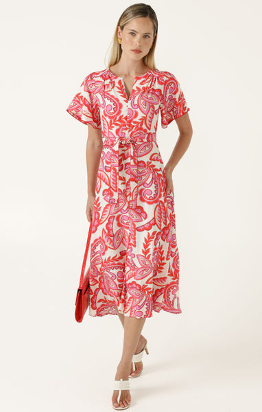 Sacha Drake - Raffaela Midi Dress - Pink Red Cream