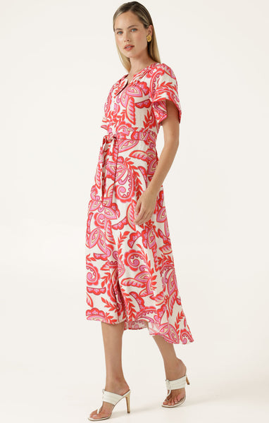 Sacha Drake - Raffaela Midi Dress - Pink Red Cream