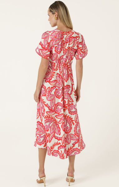 Sacha Drake - Raffaela Midi Dress - Pink Red Cream