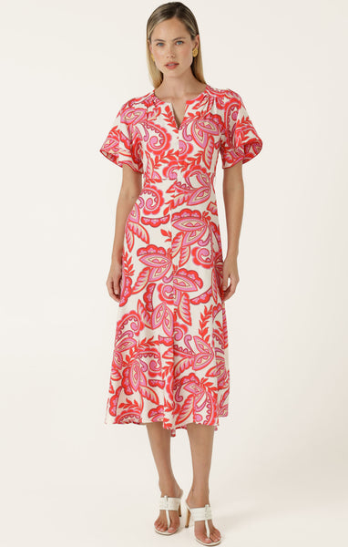 Sacha Drake - Raffaela Midi Dress - Pink Red Cream