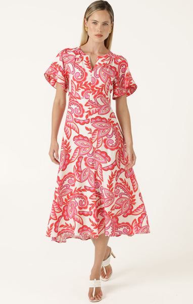 Sacha Drake - Raffaela Midi Dress - Pink Red Cream