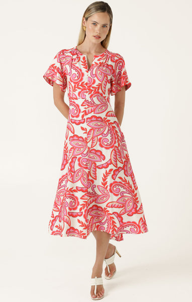 Sacha Drake - Raffaela Midi Dress - Pink Red Cream