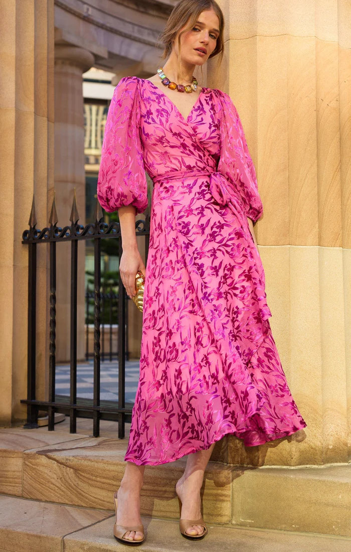 Sacha Drake - Sherbet Breeze Midi Wrap Dress - Magenta Botanical