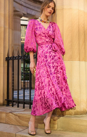 Sacha Drake - Sherbet Breeze Midi Wrap Dress - Magenta Botanical
