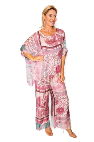 The Italian Closet - Mural Pink Tile Print batwing silk