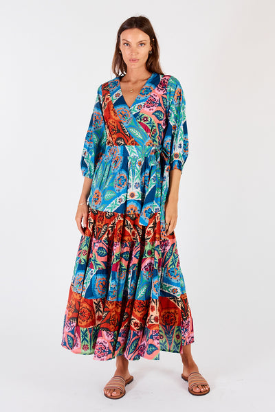 Lula Soul - Poetta Wrap Midi Dress - Multi FINAL SALE LAST ONE XS