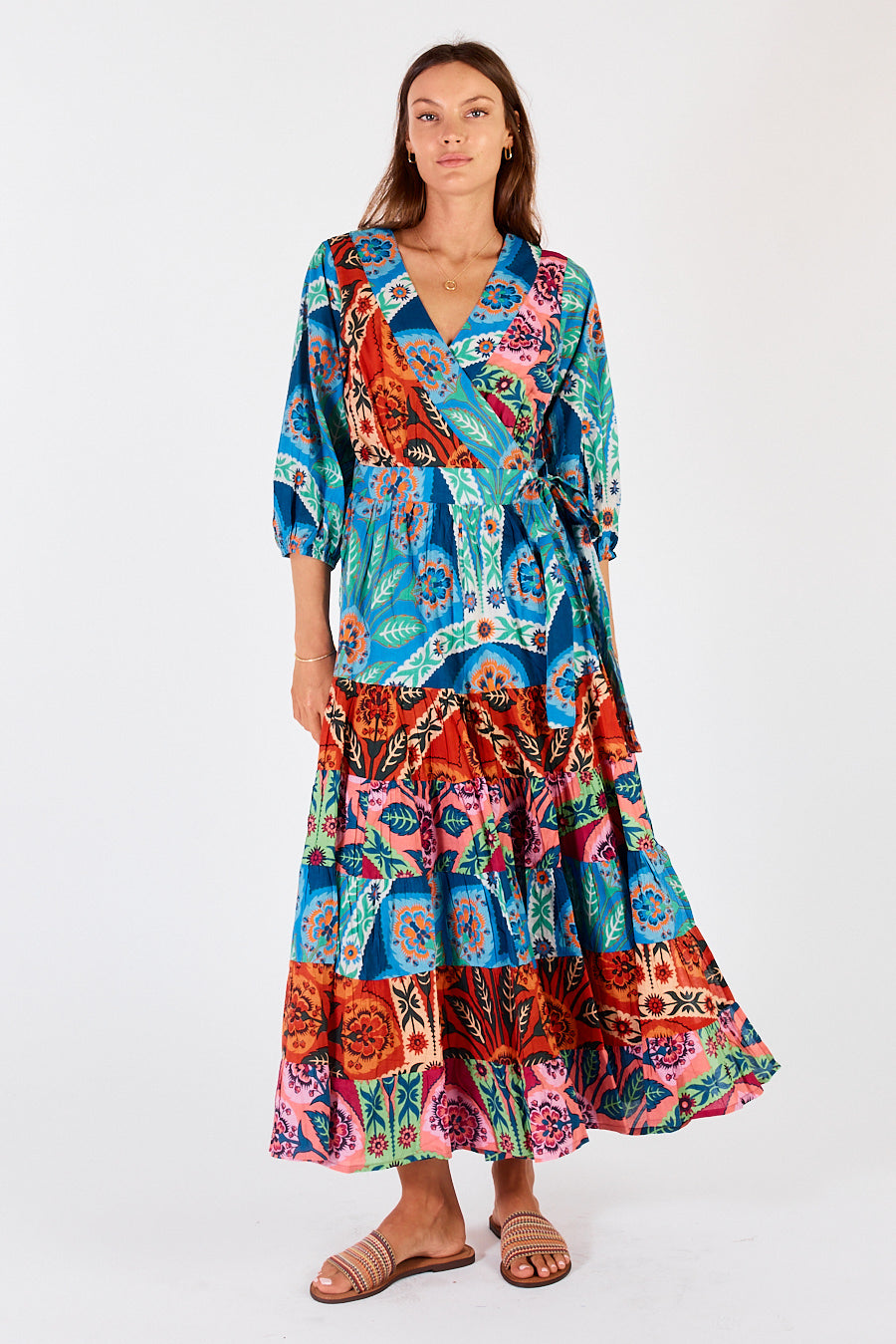 Lula Soul - Poetta Wrap Midi Dress - Multi FINAL SALE LAST ONE XS