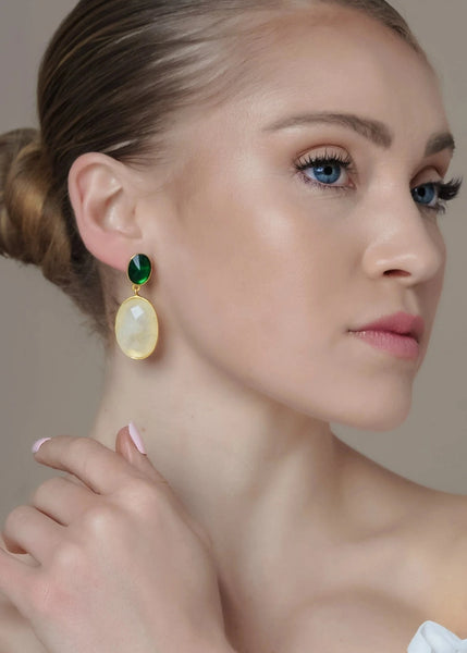 Meshca - Emerald & Crystal Drop Earrings