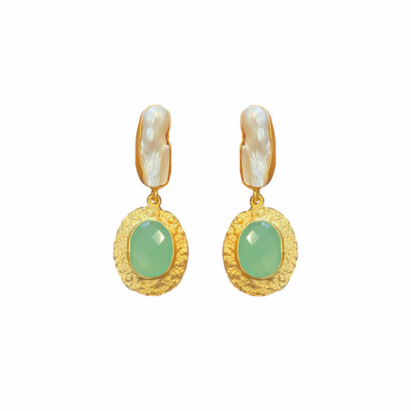 Meshca - Pearl and Aqua Hammered Earrings