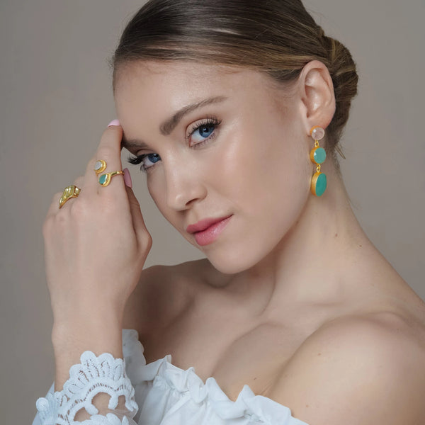 Meshca - Sublime Pear Ring in Aqua Rose Quartz