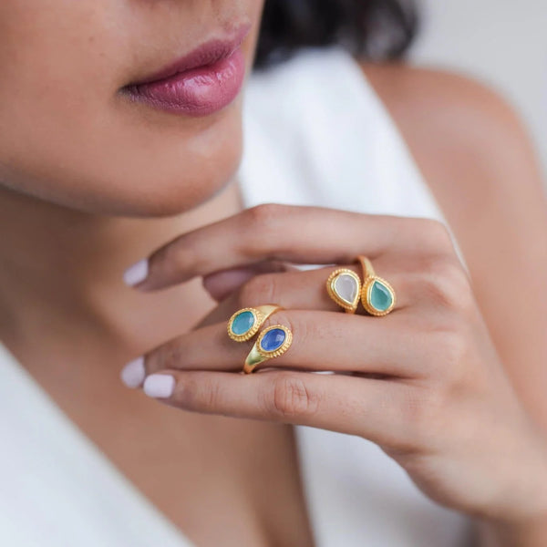 Meshca - Sublime Pear Ring in Aqua Rose Quartz